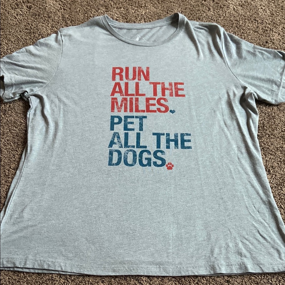 Gray T-Shirt with Red and Blue Print